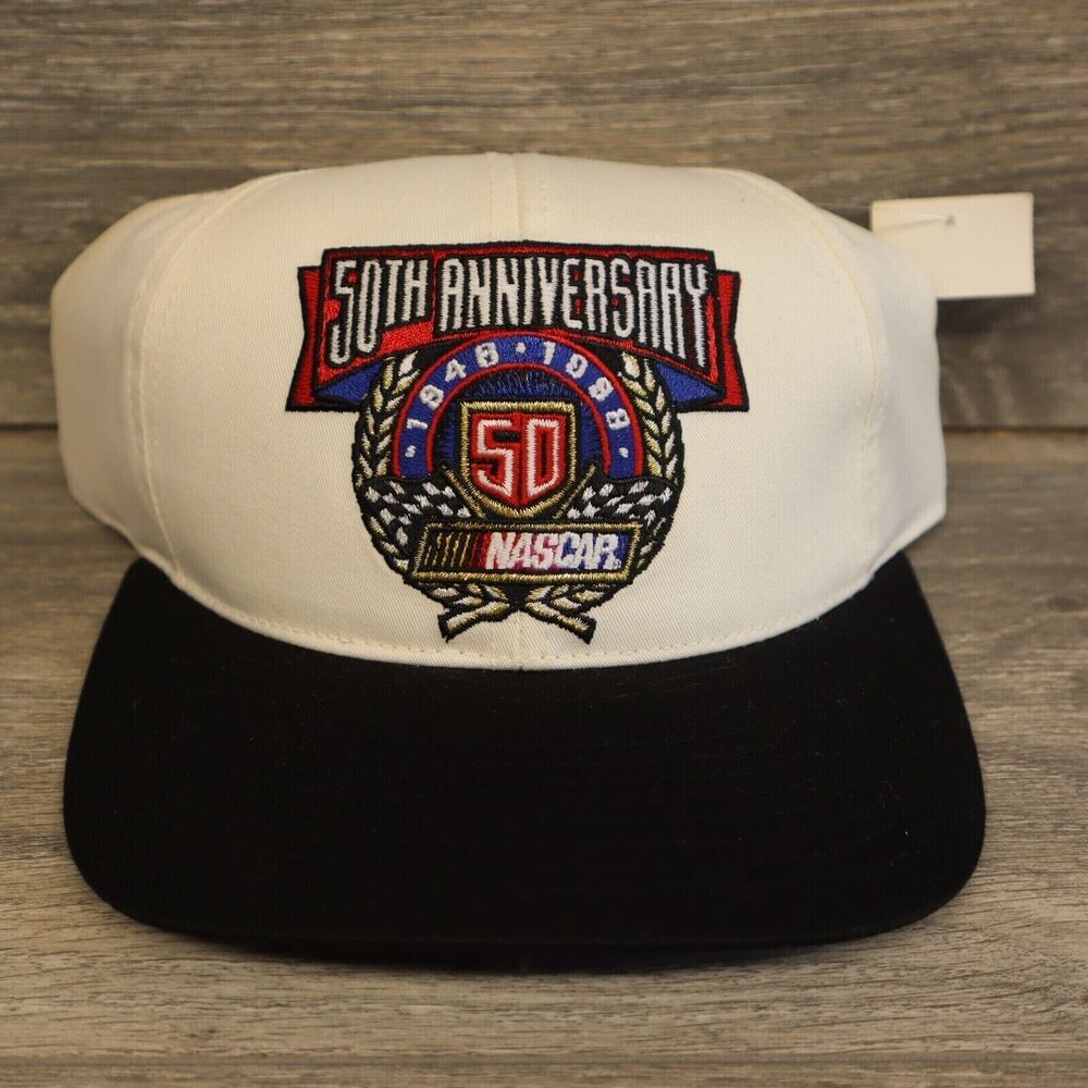 50th Anniversary Nascar Hat 1998 Cap White Black Adult Strapback New W Tags